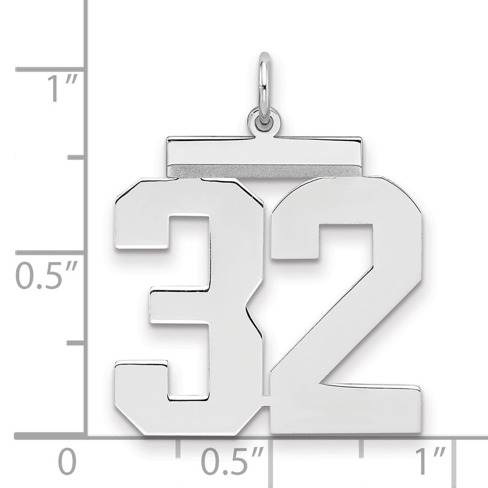 Sterling Silver/Rhodium-plated Polished Number 32 Charm