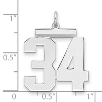 Sterling Silver/Rhodium-plated Polished Number 34 Charm