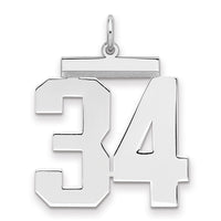 Sterling Silver/Rhodium-plated Polished Number 34 Charm