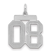 Sterling Silver Rhodium-plated Medium Satin Number 8 W/Top