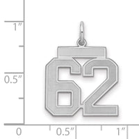Sterling Silver/Rhodium-plated Satin Number 62 Charm