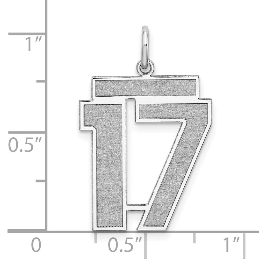 Sterling Silver/Rhodium-plated Satin Number 17 Charm