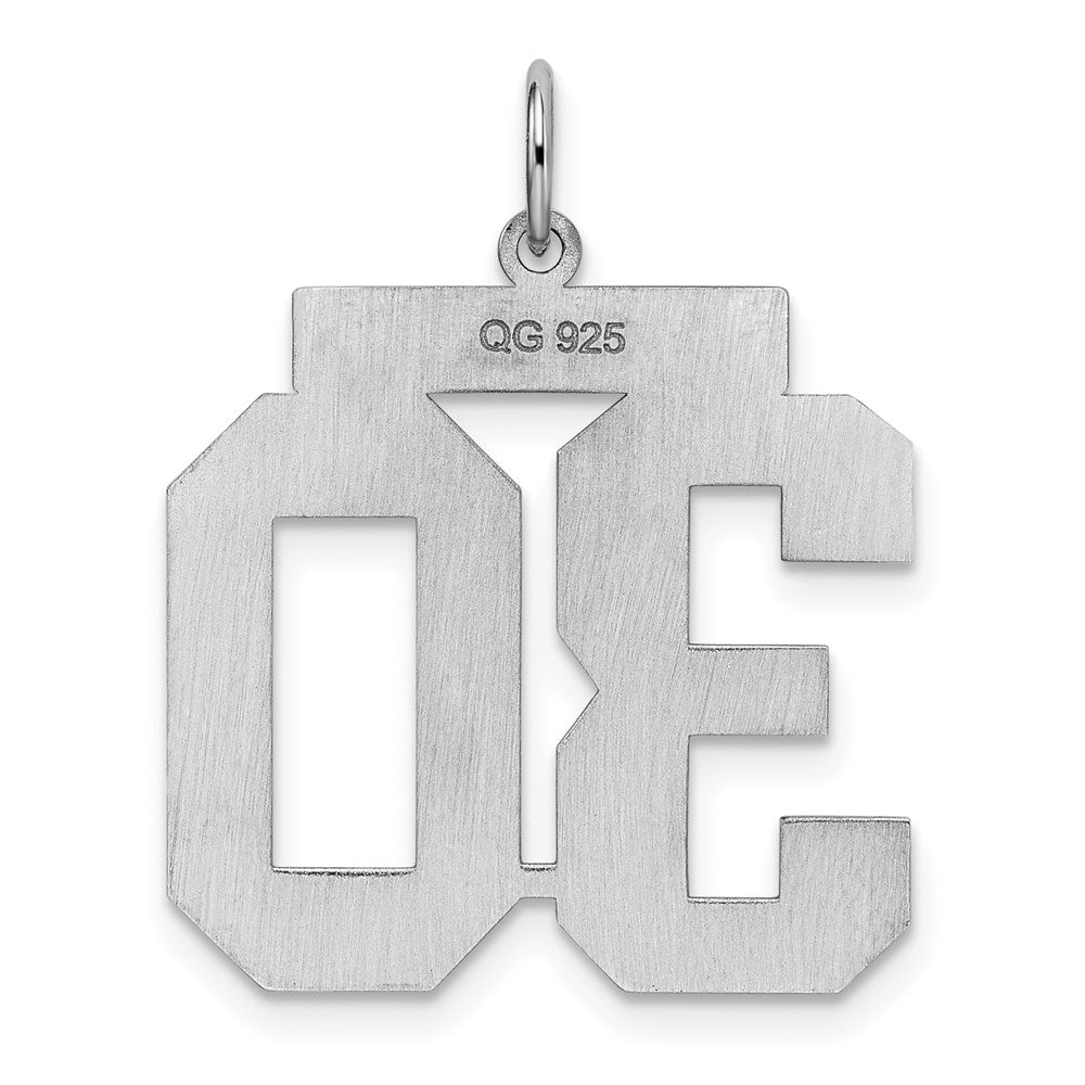 Sterling Silver/Rhodium-plated Satin Number 30 Charm