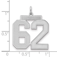 Sterling Silver/Rhodium-plated Satin Number 62 Charm
