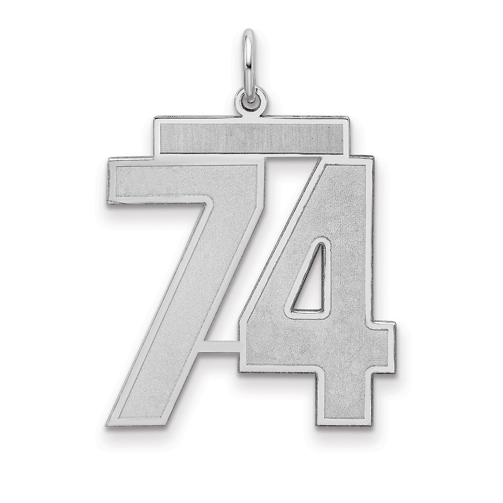 Sterling Silver/Rhodium-plated Satin Number 74 Charm