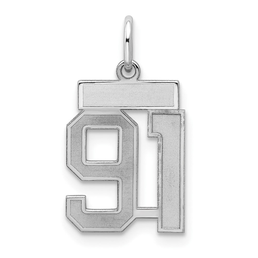 Sterling Silver/Rhodium-plated Satin Number 91 Charm