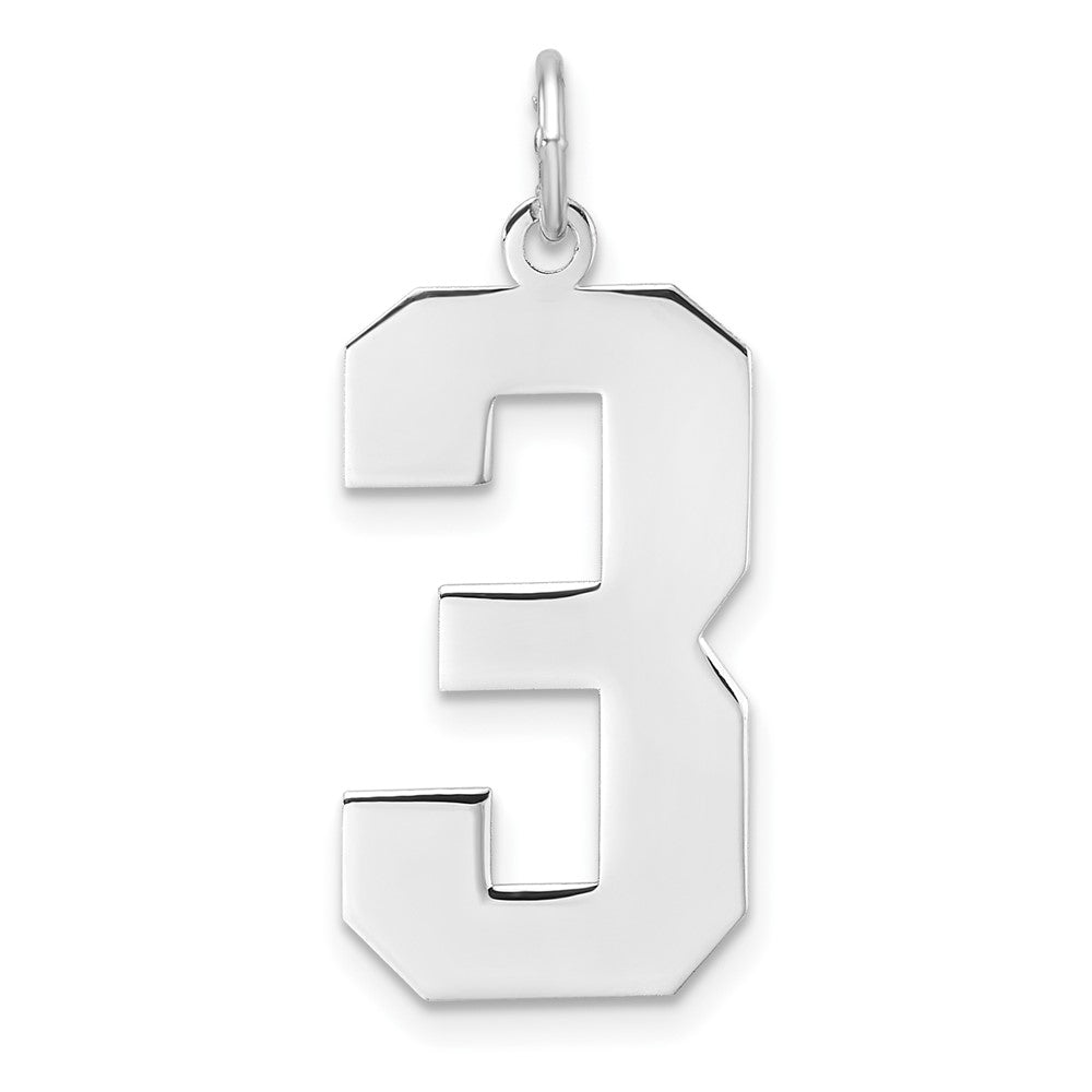 Sterling Silver/Rhodium-plated Polished Number 3 Charm