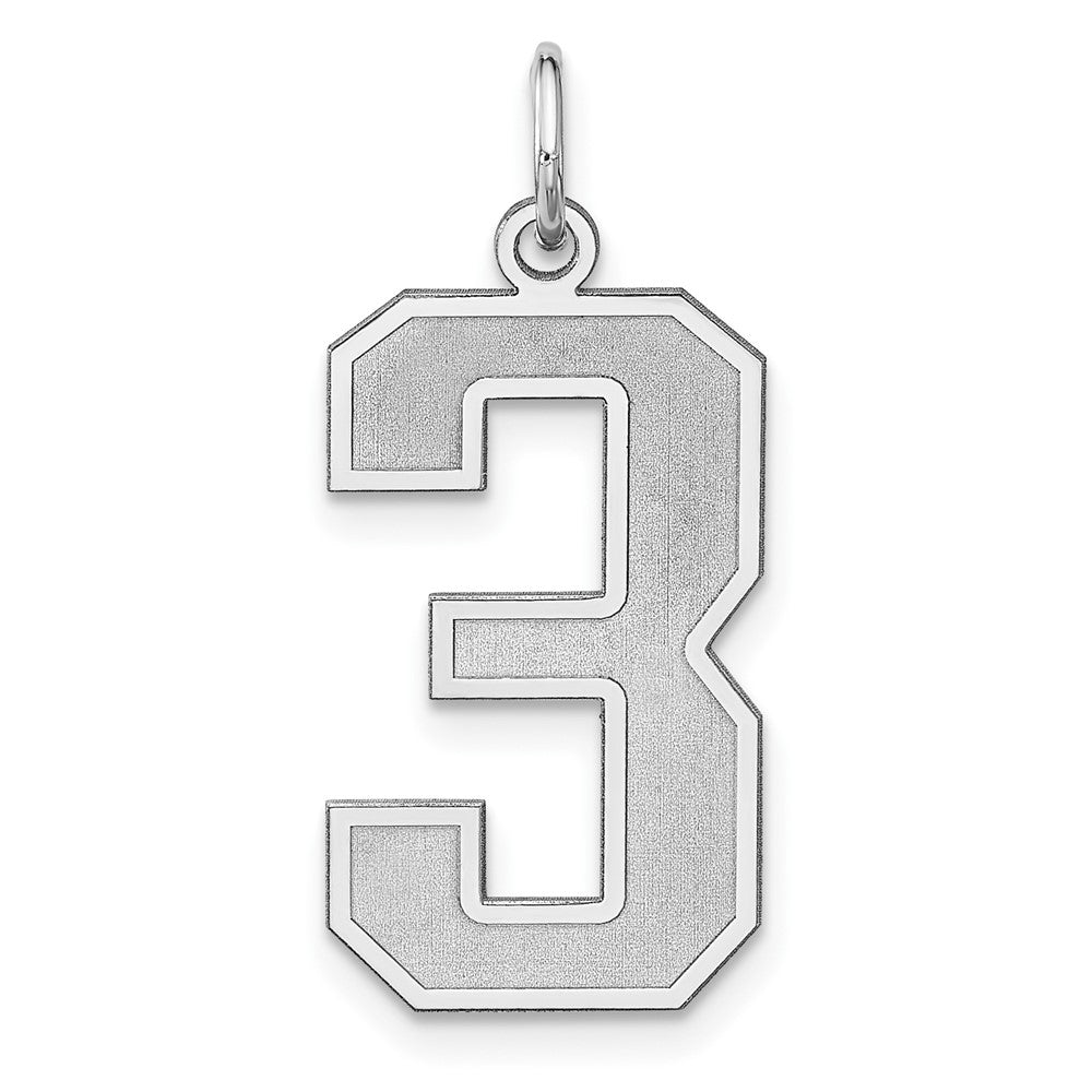 Sterling Silver/Rhodium-plated Satin Number 3 Charm