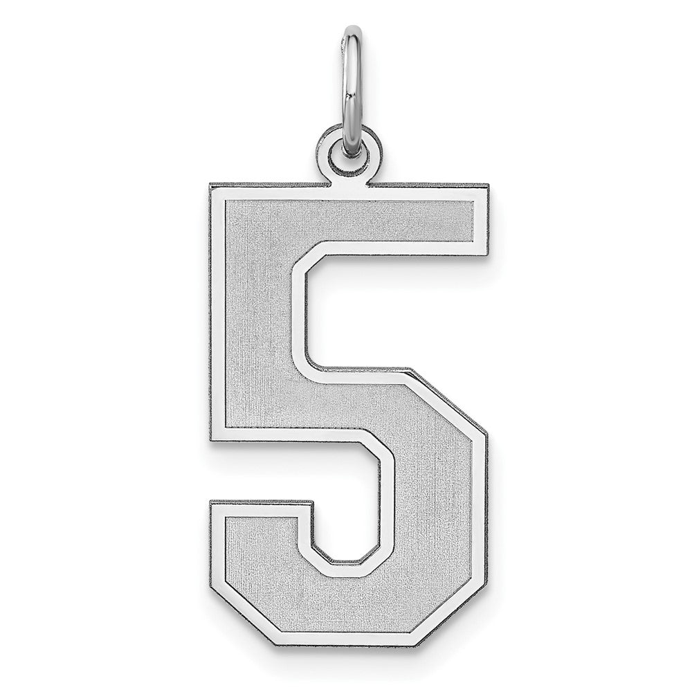 Sterling Silver/Rhodium-plated Satin Number 5 Charm