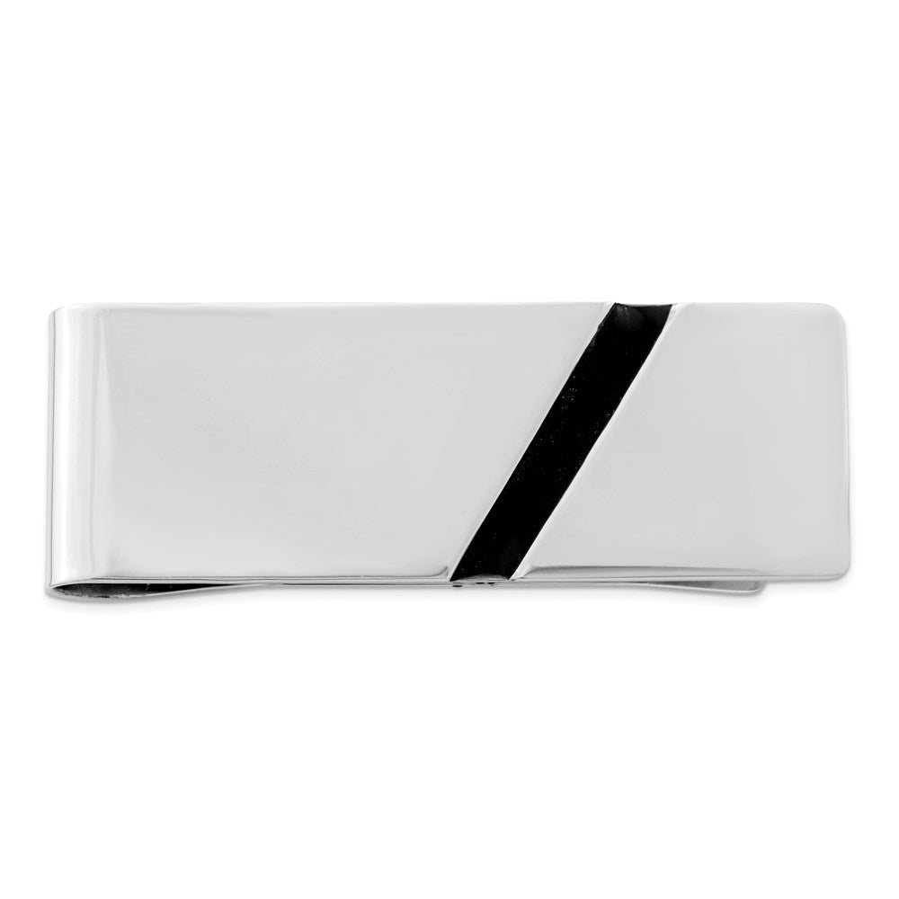 Sterling Silver Rhodium-plated Black Enameled Money Clip