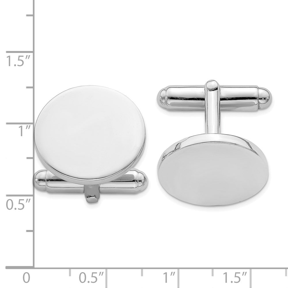 Sterling Silver Rhodium Plated Round Cuff Links