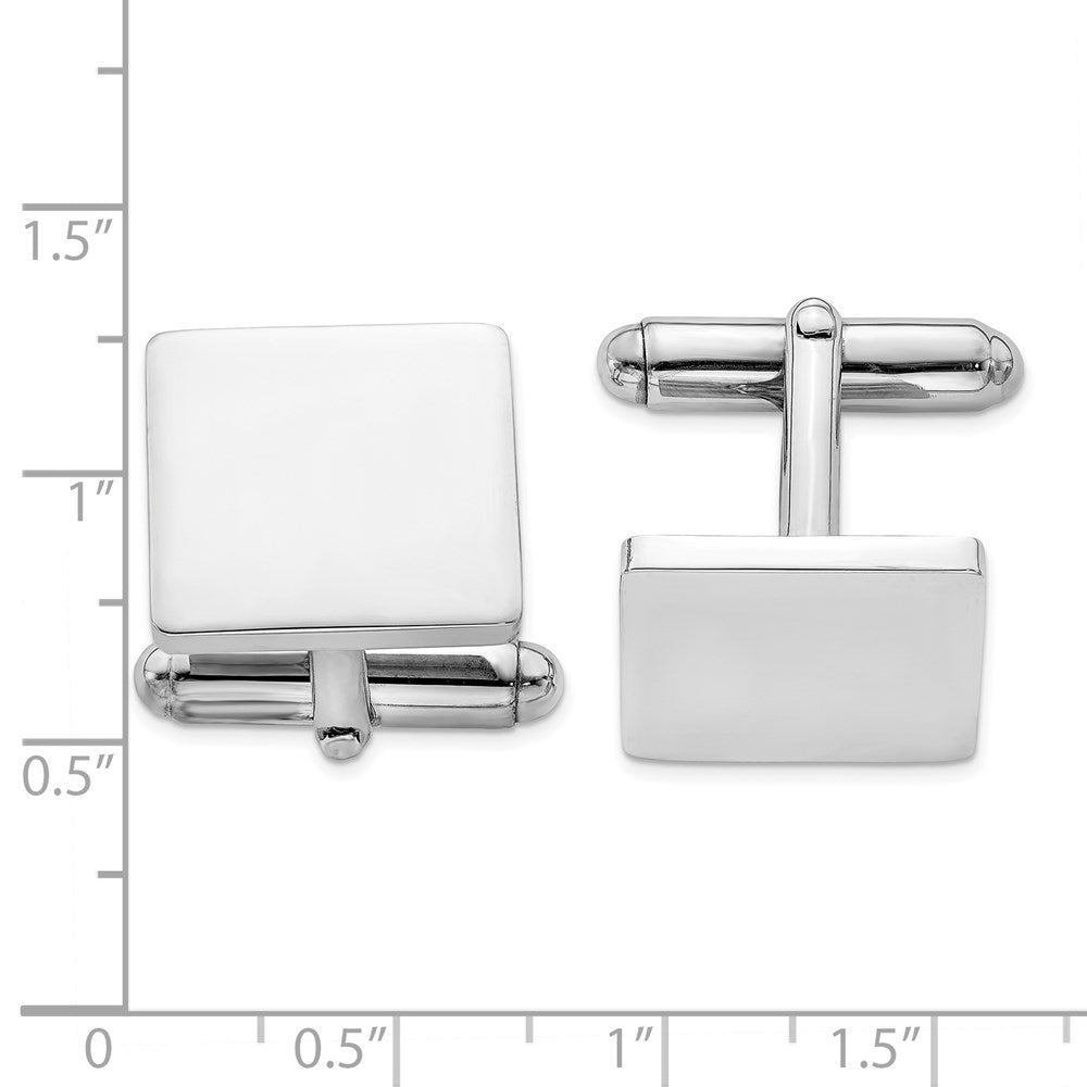 Sterling Silver Rhodium Plated Square Cuff Links