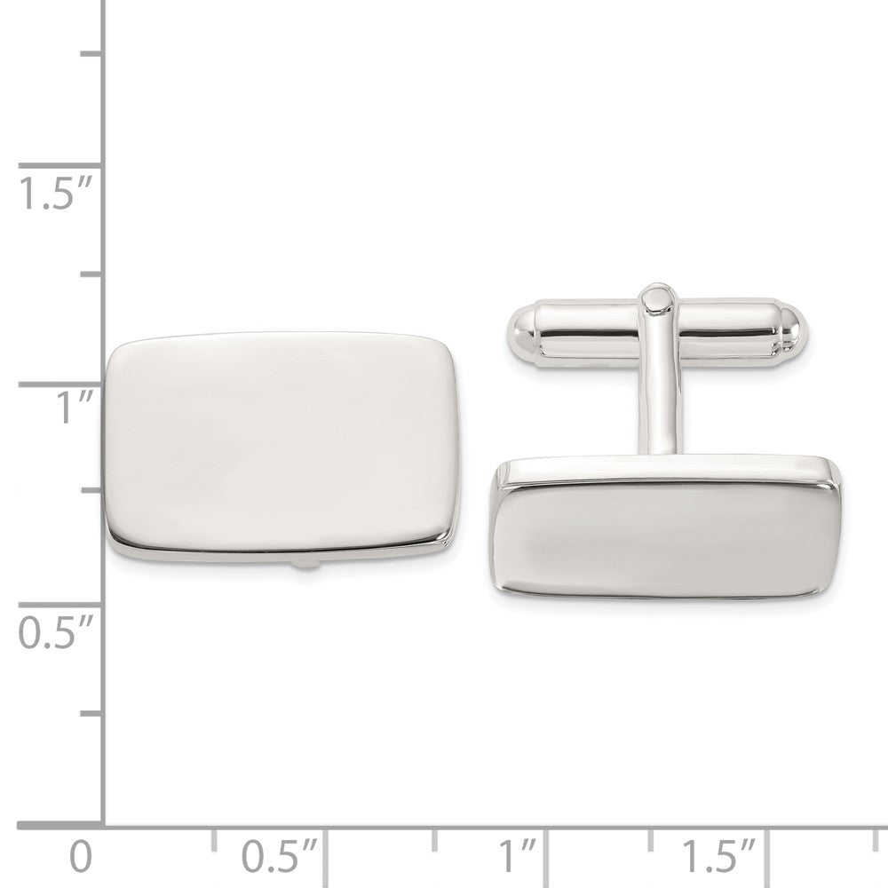 Sterling Silver Rhodium-plated Polished Rectangle Cuff Links