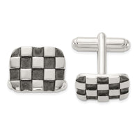 Sterling Silver Oxidized Brushed and Polished Checkerboard Cuff Links