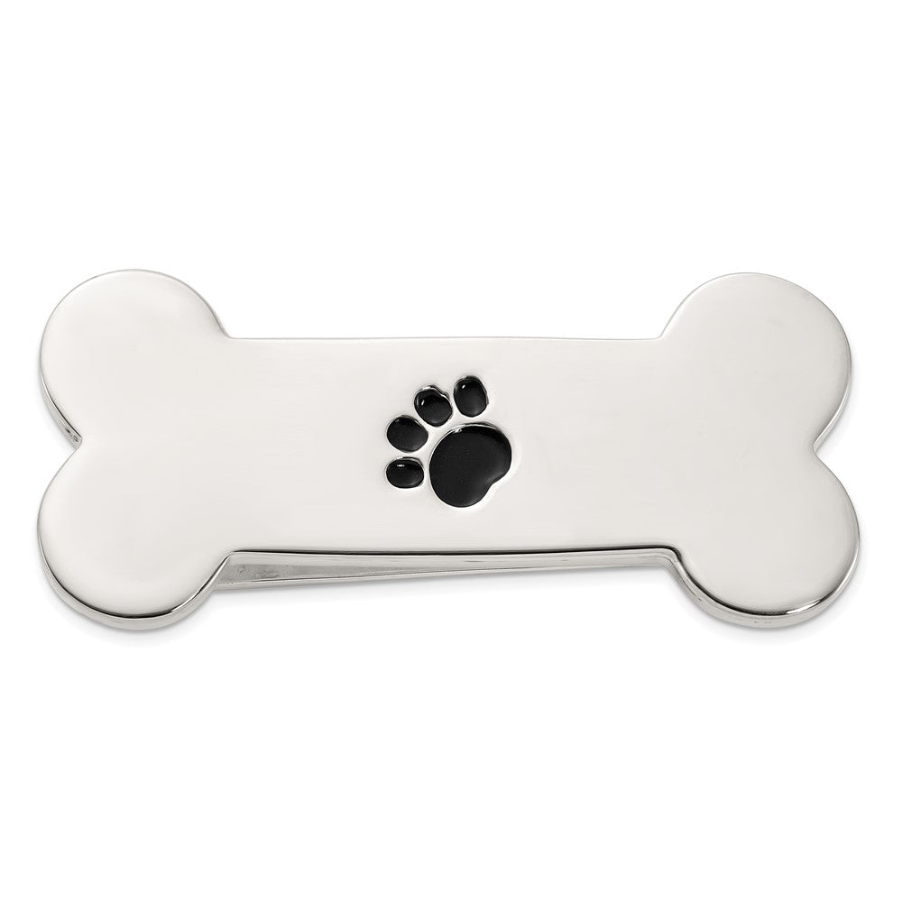 Sterling Silver Dog Bone with Enamel Paw Print Money Clip