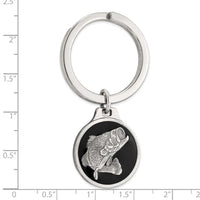 Sterling Silver Rhodium-plated Black Epoxy Bass Fish Keychain