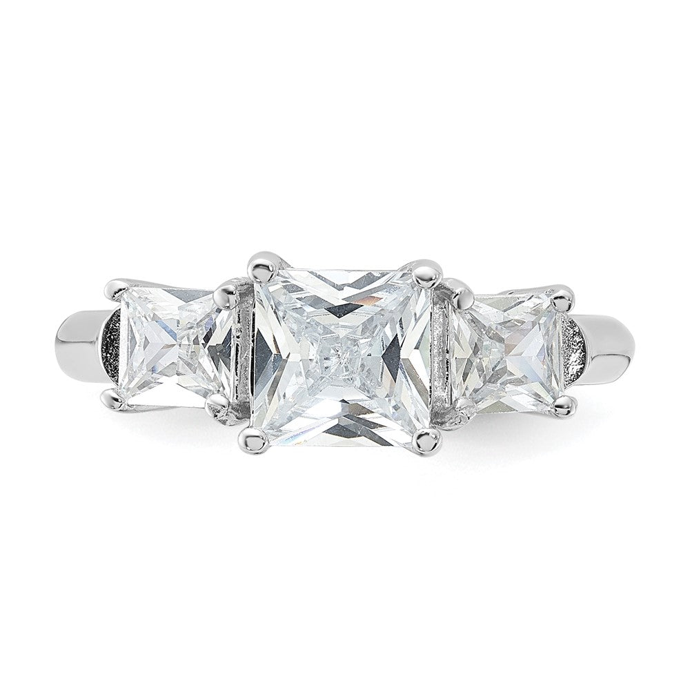 Sterling Silver Rhodium-plated Three Stone CZ Ring
