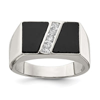Sterling Silver Rhodium-plated Men's CZ and Onyx Ring