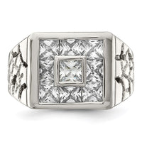 Sterling Silver Rhodium-plated Men's CZ Ring