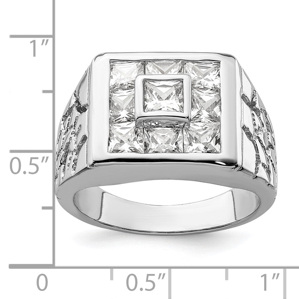 Sterling Silver Rhodium-plated Men's CZ Ring
