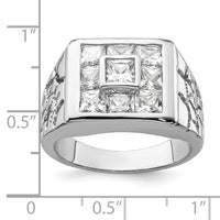 Sterling Silver Rhodium-plated Men's CZ Ring
