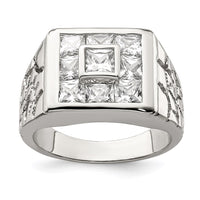 Sterling Silver Rhodium-plated Men's CZ Ring