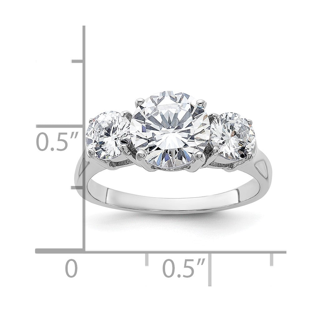 Sterling Silver Rhodium-plated Three Stone CZ Ring
