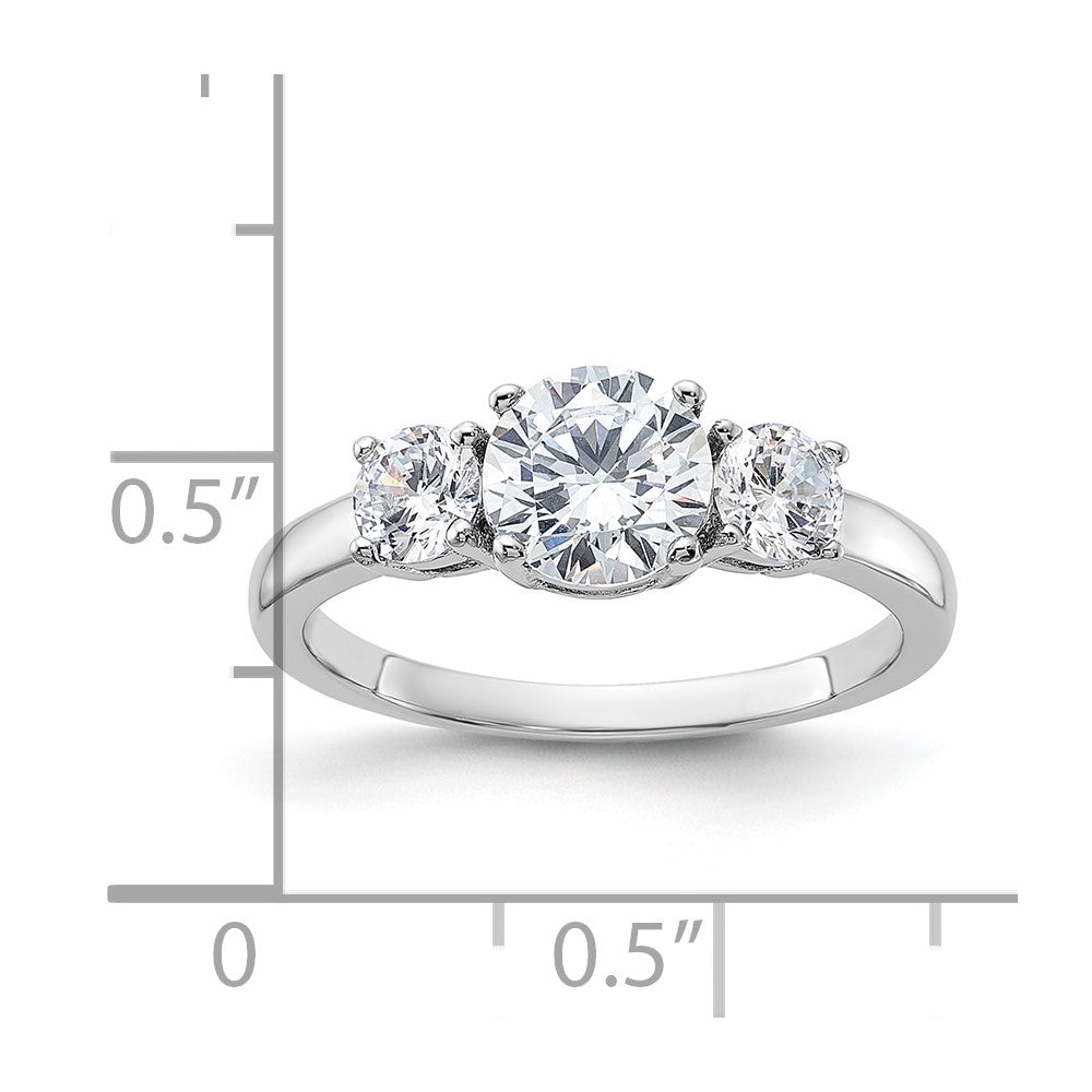 Sterling Silver Rhodium-plated 3 Stone CZ Ring