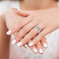 Sterling Silver Rhodium Plated 2-Piece CZ Wedding Ring Set