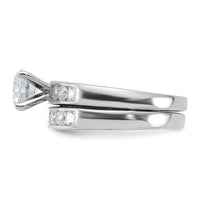 Sterling Silver Rhodium Plated 2-Piece CZ Wedding Ring Set