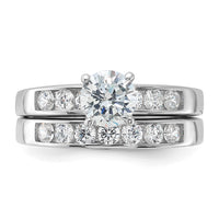 Sterling Silver Rhodium Plated 2-Piece CZ Wedding Ring Set