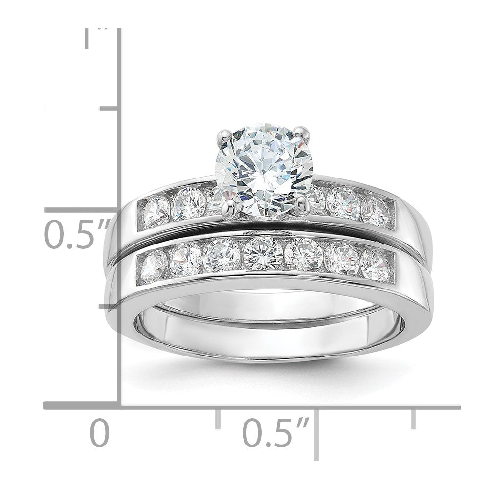 Sterling Silver Rhodium Plated 2-Piece CZ Wedding Ring Set