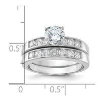 Sterling Silver Rhodium Plated 2-Piece CZ Wedding Ring Set