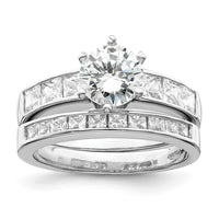 Sterling Silver Rhodium-plated CZ 2 Piece Wedding Ring Set