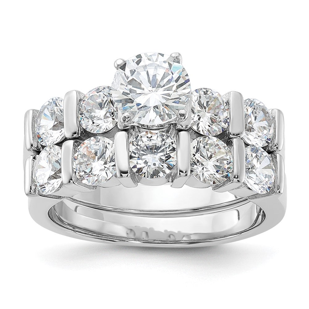 Sterling Silver Rhodium-plated 2-Piece CZ Wedding Set Ring