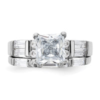 Sterling Silver Rhodium-plated CZ 2 Piece Wedding Ring Set
