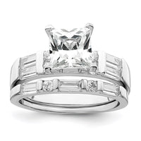 Sterling Silver Rhodium-plated CZ 2 Piece Wedding Ring Set