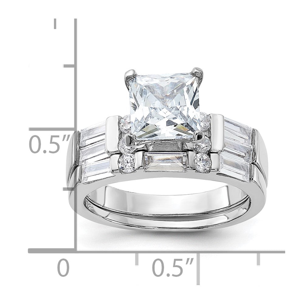 Sterling Silver Rhodium-plated CZ 2 Piece Wedding Ring Set