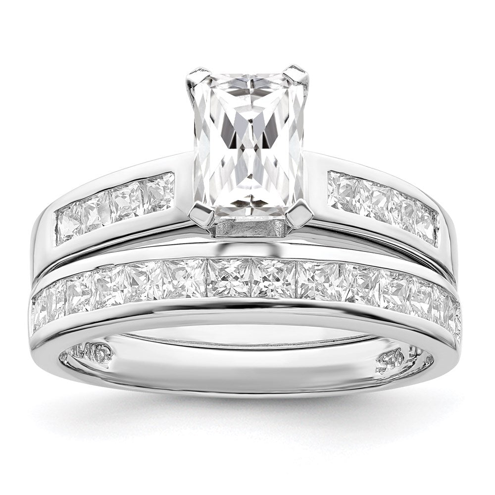 Sterling Silver Rhodium-plated 2-Piece CZ Size 7 Wedding Set Ring
