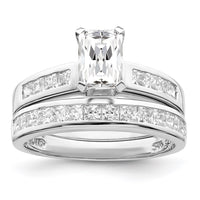 Sterling Silver Rhodium-plated 2-Piece CZ Size 7 Wedding Set Ring