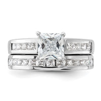 Sterling Silver Rhodium-plated 2-Piece CZ Size 8 Wedding Set Ring