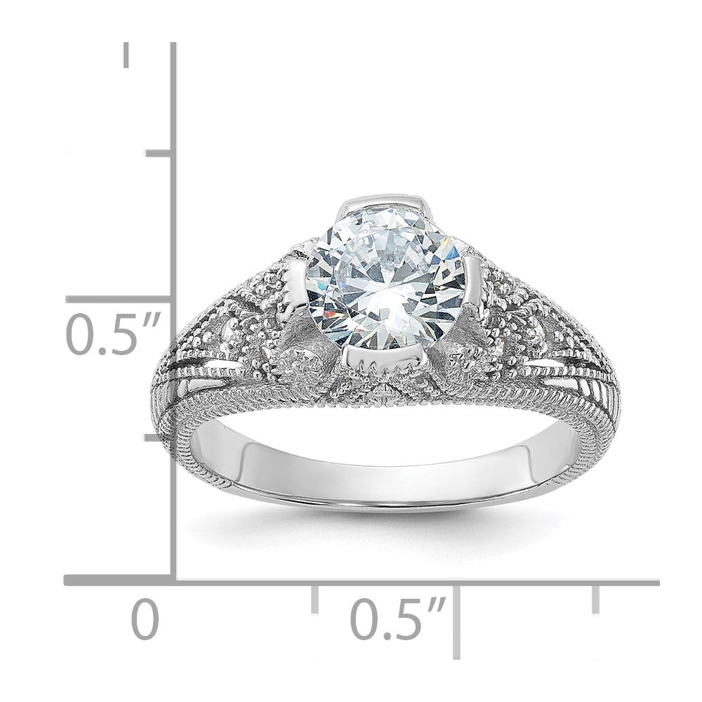 Sterling Silver Rhodium-plated CZ Antique Style Ring