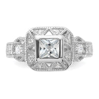 Sterling Silver Rhodium-plated CZ Antique Style Ring