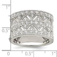 Sterling Silver Rhodium-plated Polished CZ Vintage Ring