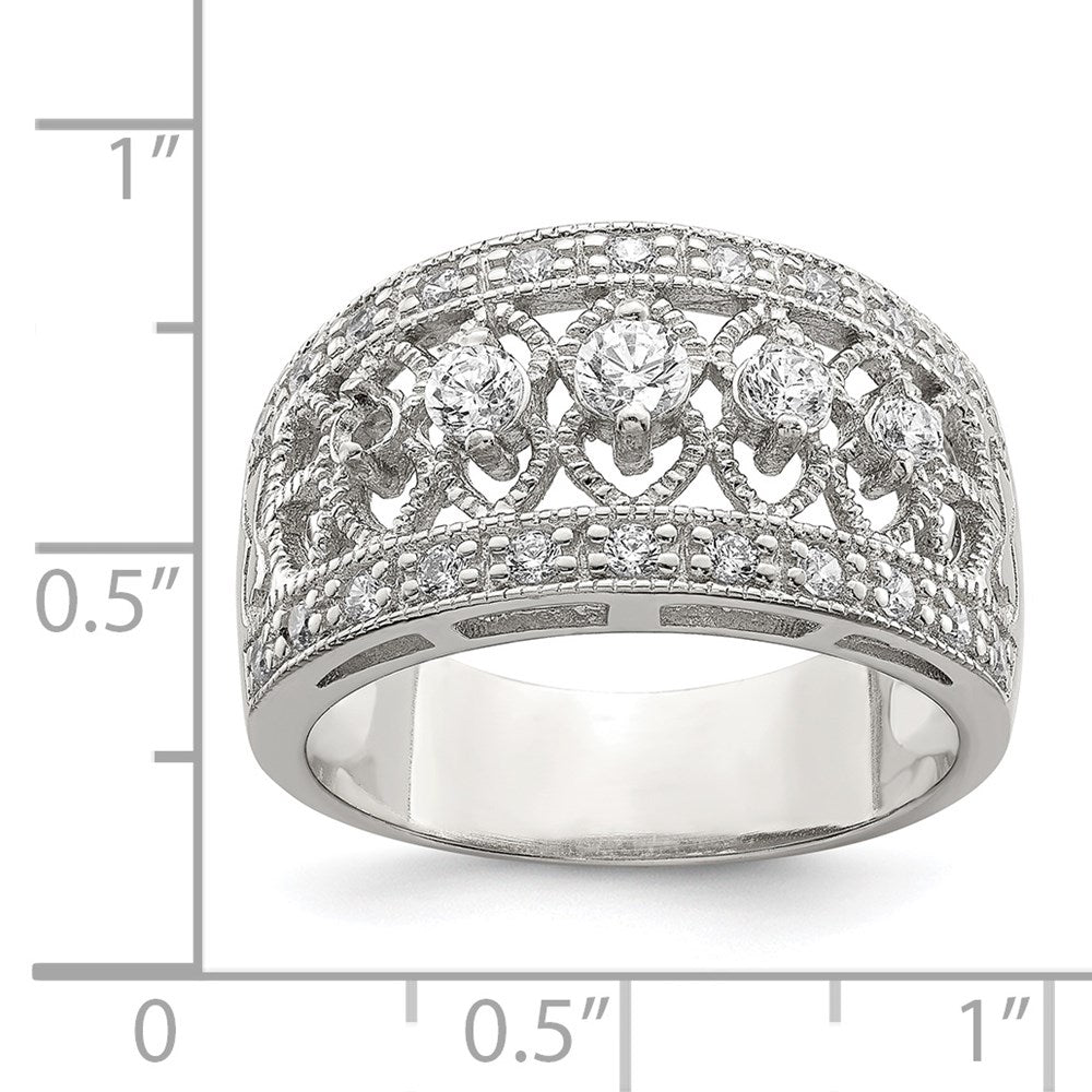 Sterling Silver Rhodium-plated Polished CZ Vintage Ring