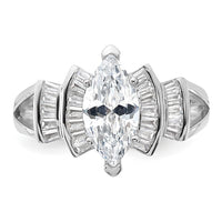 Sterling Silver Rhodium-plated Marquise Shape Center CZ Ring
