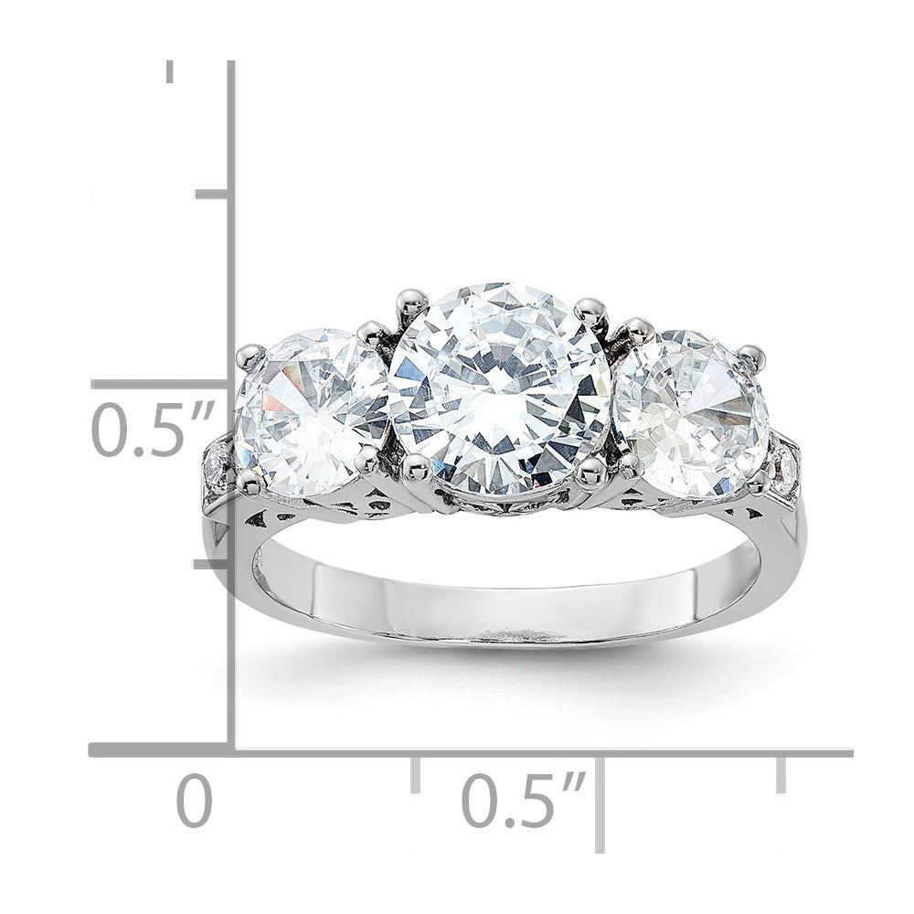 Sterling Silver Rhodium-plated 3 Stone CZ Ring