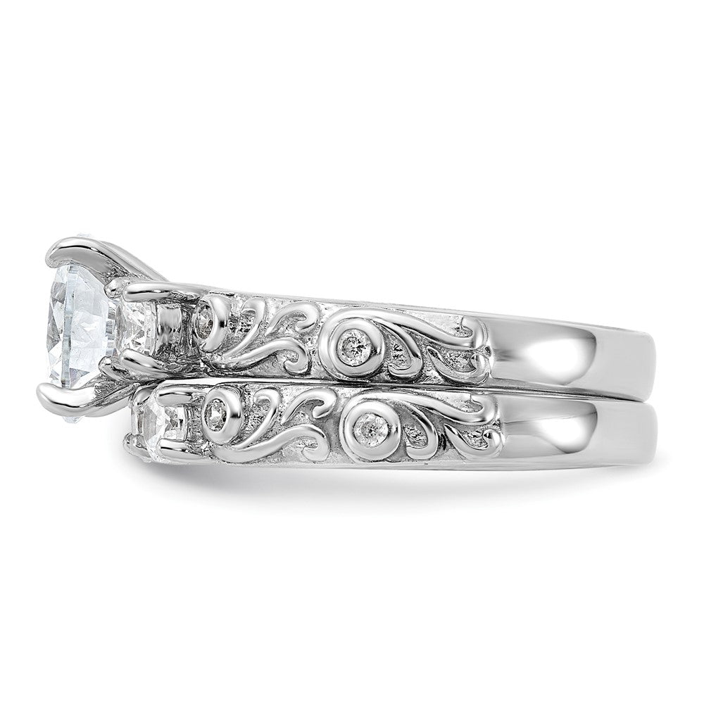 Sterling Silver Rhodium-plated 2-piece CZ Wedding Ring