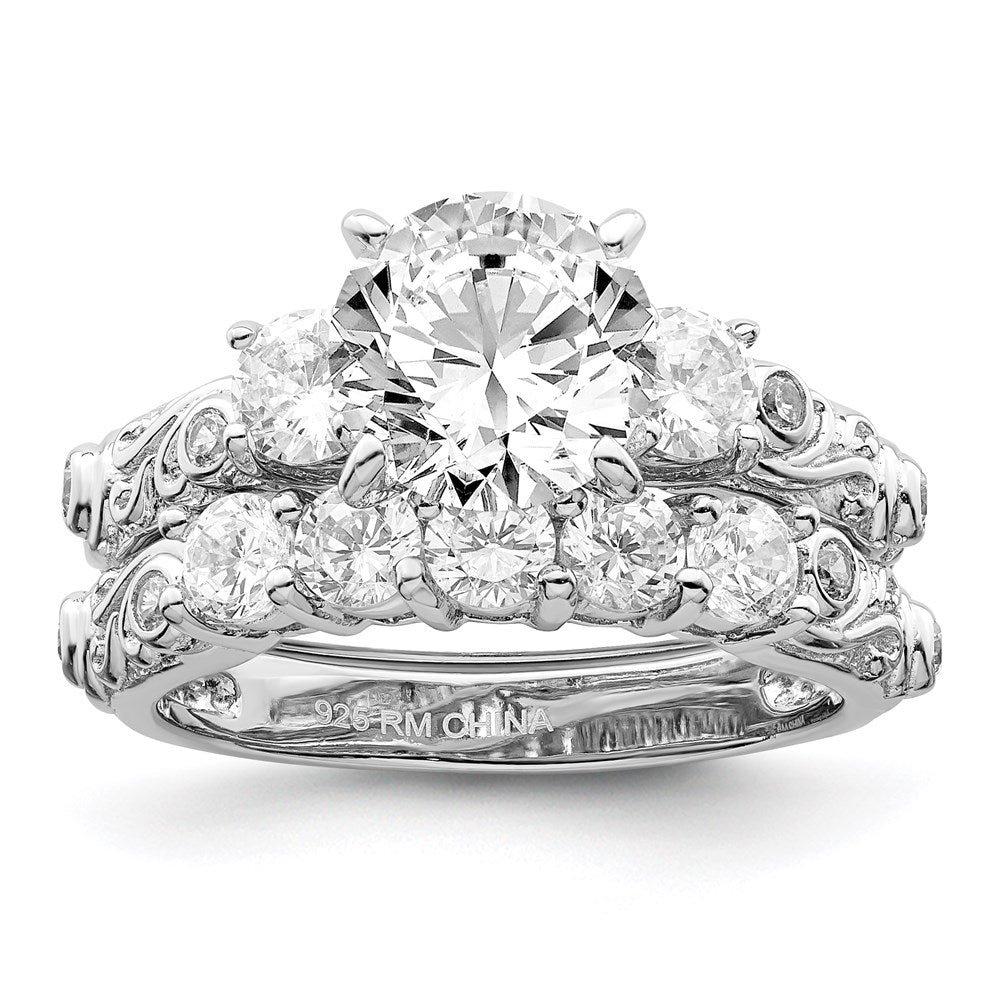 Sterling Silver Rhodium-plated 2-piece CZ Wedding Ring