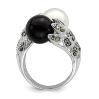 Sterling Silver RH Marcasite Black and White Imitation Pearl Ring